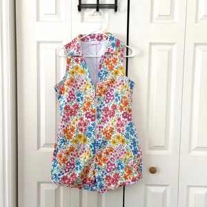 Pink Lily Floral Denim Romper